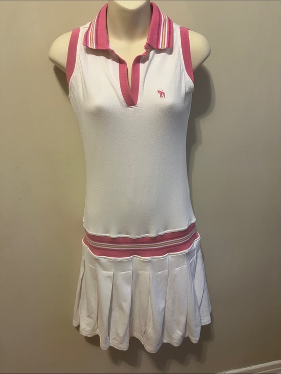 Abercrombie Dresses & Skirts - Vintage Abercrombie White Tank Polo Pleated Dress with Pink Trim